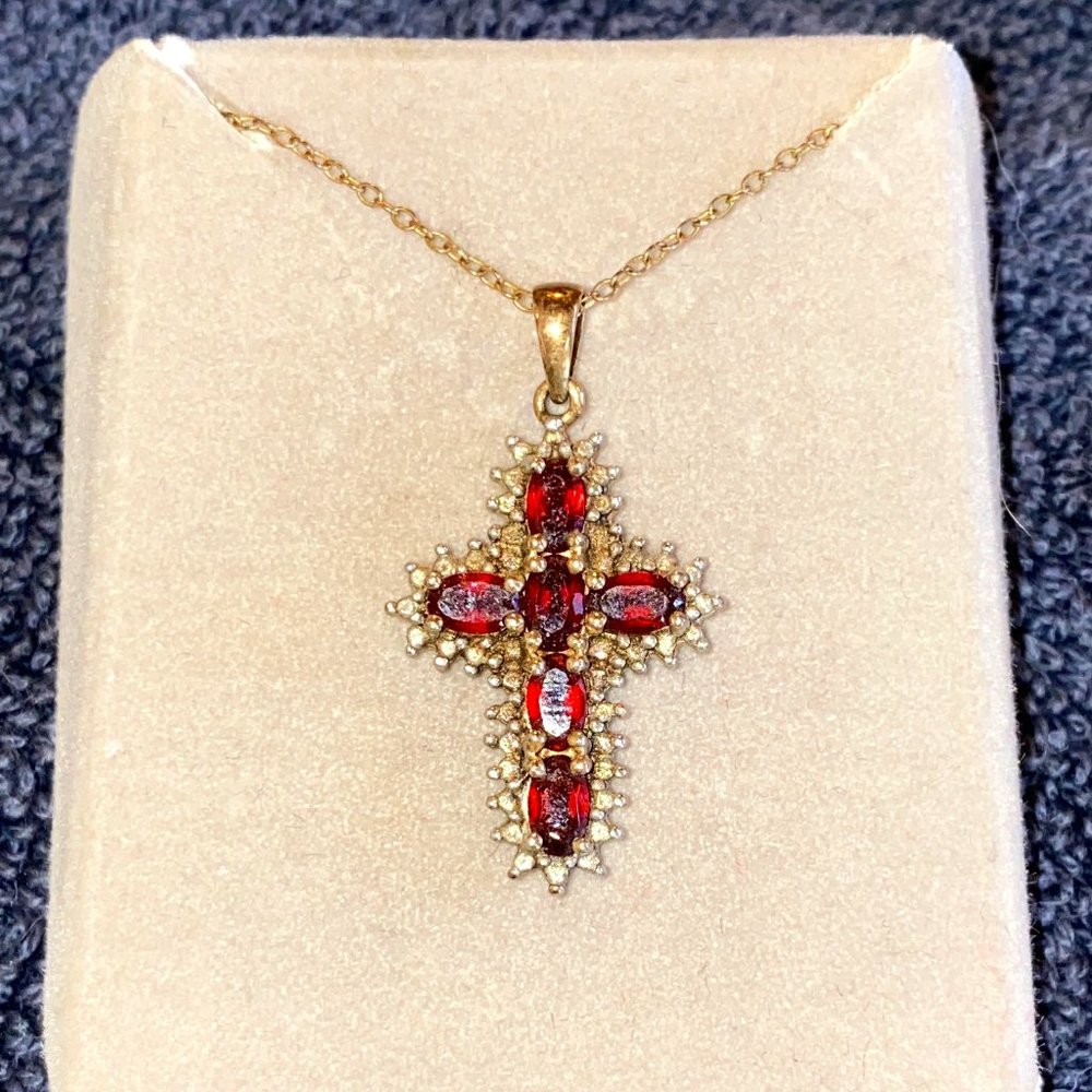 Garnet Cross Necklace